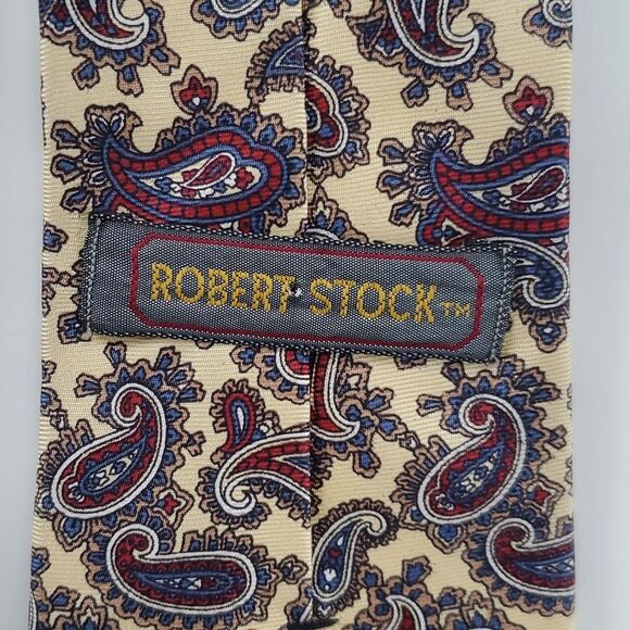 ROBERT STOCK PAISLEY SILK TIE BUNDLE RED YELLOW MAROON BLUE MEN'S OFFICE - Picture 7 of 9